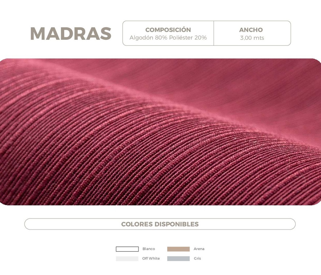 TELA MADRAS TERMOFIJADO X 3MTS DE ANCHO ( 80% DE ALGODON - 20% POLIESTER)