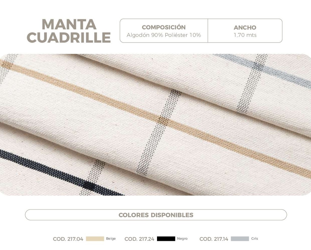 MANTA CUADRILLE 1,70MTS DE ANCHO ( 90% DE ALGODON - 10% POLIESTER) 