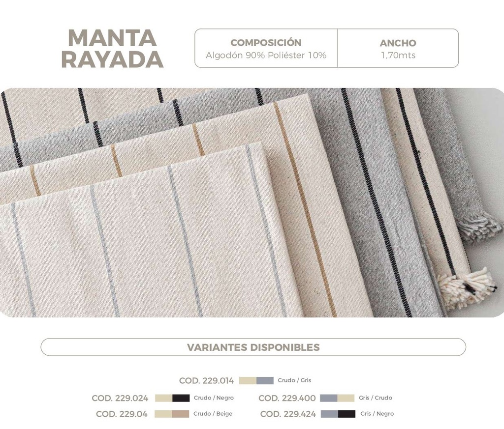 MANTA RAYADA 1,70MTS DE ANCHO ( 90% DE ALGODON - 10% POLIESTER)  