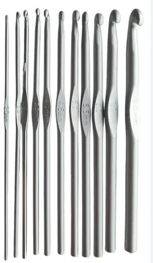 AGUJA CROCHET DE ALUMINIO PAQ X 12UND