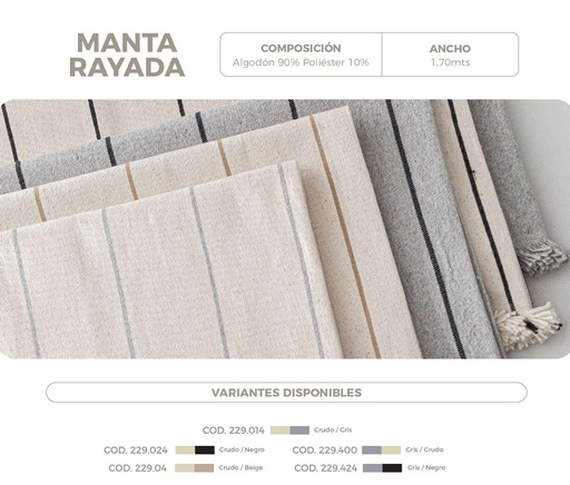 MANTA RAYADA 1,70MTS DE ANCHO ( 90% DE ALGODON - 10% POLIESTER)  