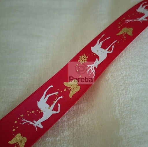 CINTA RENOS ROJO 25MM - PIEZA X 10YDS  